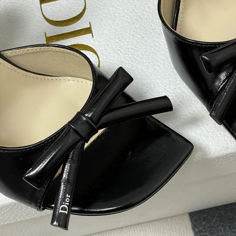 Dior Women Bow Heeled Slingback Sandal Black Lambskin KCO632LAB 10 Dior Women Bow Heeled Slingback Sandal Black Lambskin KCO632LAB