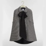 Dior Women Cape with Tied Neckline Black and White Houndstooth Silk-Virgin-Wool Blend