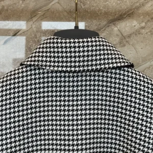Dior Women Cape with Tied Neckline Black and White Houndstooth Silk-Virgin-Wool Blend