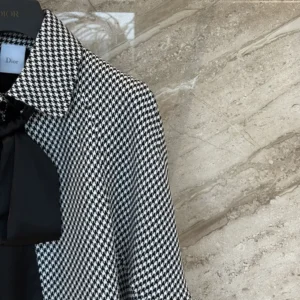 Dior Women Cape with Tied Neckline Black and White Houndstooth Silk-Virgin-Wool Blend
