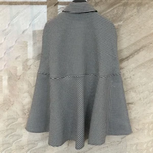 Dior Women Cape with Tied Neckline Black and White Houndstooth Silk-Virgin-Wool Blend