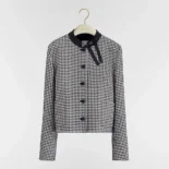 Dior Women Cropped Jacket Black and White Houndstooth Virgin Wool Blend