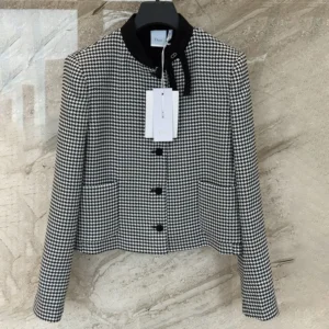 Dior Women Cropped Jacket Black and White Houndstooth Virgin Wool Blend