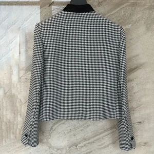Dior Women Cropped Jacket Black and White Houndstooth Virgin Wool Blend
