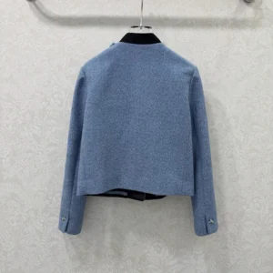 Dior Women Cropped Jacket Blue Virgin Wool Tweed 621V12A1186