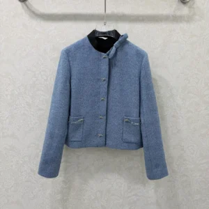 Dior Women Cropped Jacket Blue Virgin Wool Tweed 621V12A1186