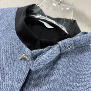 Dior Women Cropped Jacket Blue Virgin Wool Tweed 621V12A1186