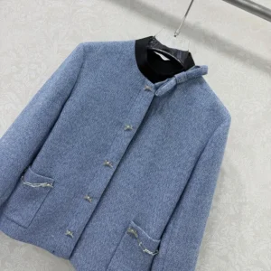 Dior Women Cropped Jacket Blue Virgin Wool Tweed 621V12A1186