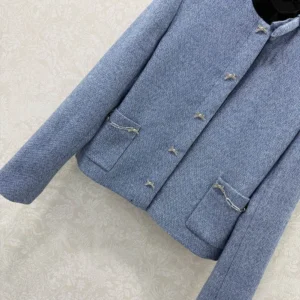 Dior Women Cropped Jacket Blue Virgin Wool Tweed 621V12A1186