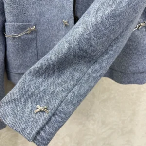 Dior Women Cropped Jacket Blue Virgin Wool Tweed 621V12A1186