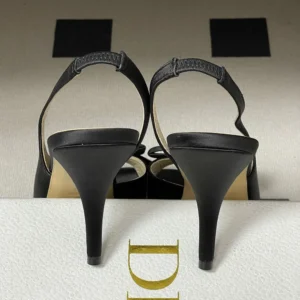 Dior Women Dior Bow Heeled Slingback Sandal Black Satin KCO579SAT