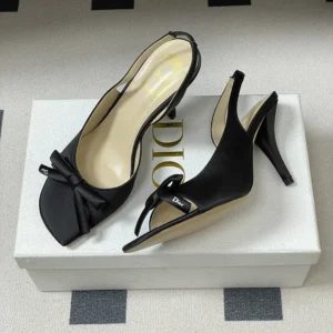 Dior Women Dior Bow Heeled Slingback Sandal Black Satin KCO579SAT