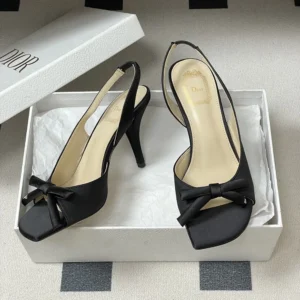 Dior Women Dior Bow Heeled Slingback Sandal Black Satin KCO579SAT