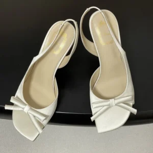 Dior Women Dior Bow Heeled Slingback Sandal White Satin KCO579SAT