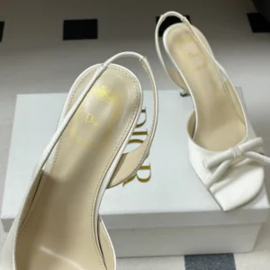 Dior Women Dior Bow Heeled Slingback Sandal White Satin KCO579SAT