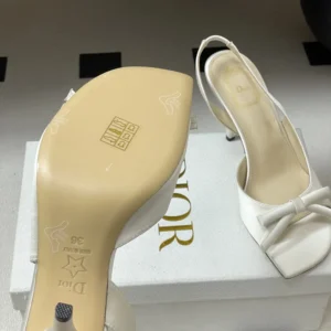 Dior Women Dior Bow Heeled Slingback Sandal White Satin KCO579SAT
