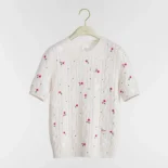 Dior Women Dioramour Embroidered Short-Sleeved Sweater Ecru Cashmere Cable-Knit