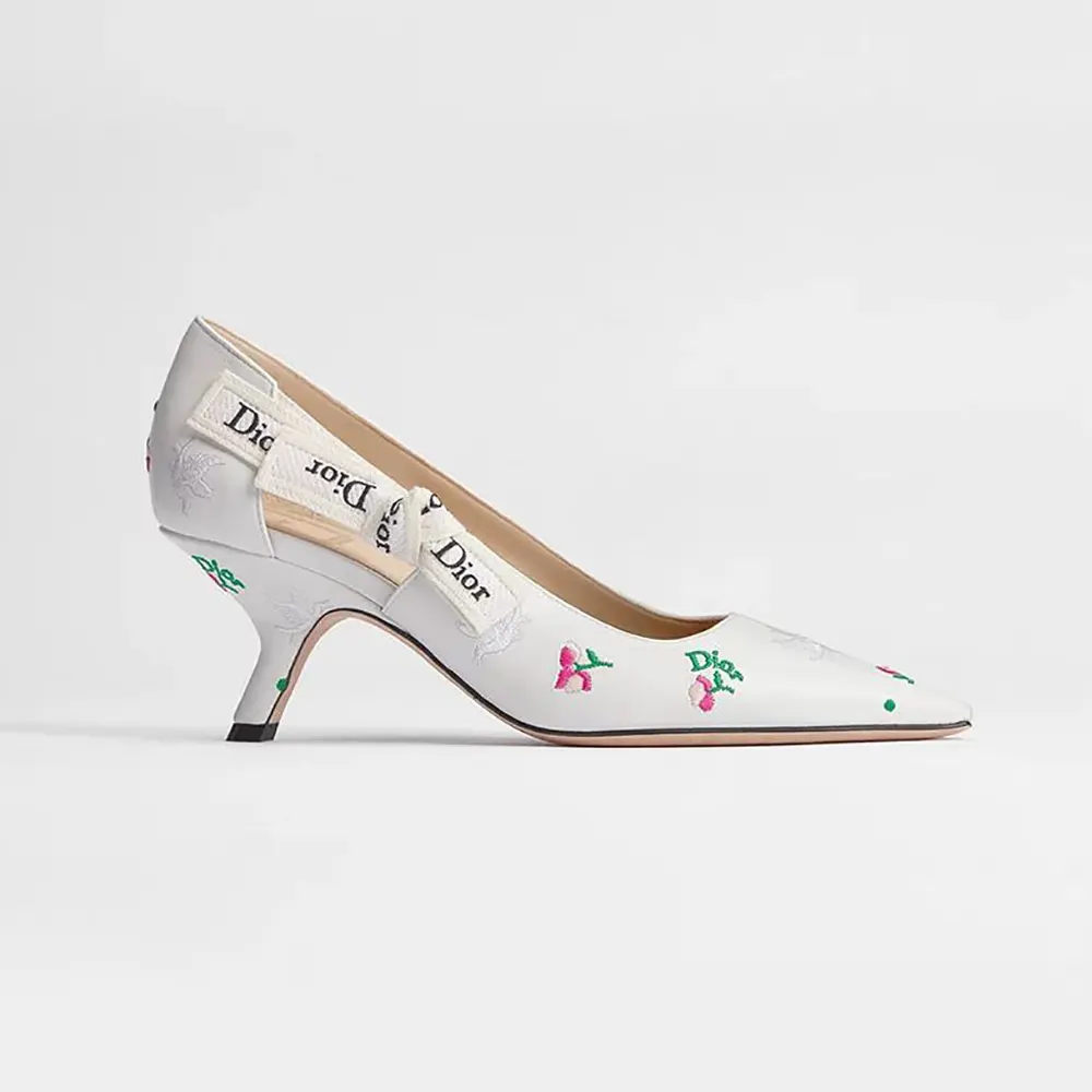 Dior Women Dioramour J'Adior Pump White Lambskin Embroidered with Multicolor Doves & Roses Motif 1 Dior Women Dioramour J'Adior Pump White Lambskin Embroidered with Multicolor Doves & Roses Motif