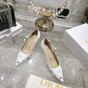 Dior Women Dioramour J'Adior Pump White Lambskin Embroidered with Multicolor Doves & Roses Motif