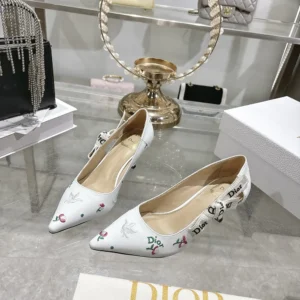 Dior Women Dioramour J'Adior Pump White Lambskin Embroidered with Multicolor Doves & Roses Motif