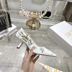 Dior Women Dioramour J'Adior Pump White Lambskin Embroidered with Multicolor Doves & Roses Motif