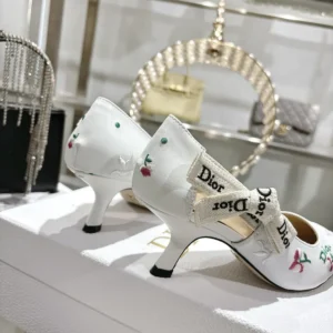 Dior Women Dioramour J'Adior Pump White Lambskin Embroidered with Multicolor Doves & Roses Motif