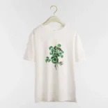 Dior Women Fitted T-Shirt White Cotton Jersey with Green Dior Clover Motif 623T13A4276