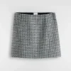 Dior Women Flared Miniskirt Black and White Houndstooth Virgin Wool Blend with Multicolor Sequins