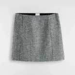 Dior Women Flared Miniskirt Black and White Houndstooth Virgin Wool Blend with Multicolor Sequins