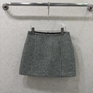 Dior Women Flared Miniskirt Black and White Houndstooth Virgin Wool Blend with Multicolor Sequins