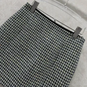 Dior Women Flared Miniskirt Black and White Houndstooth Virgin Wool Blend with Multicolor Sequins