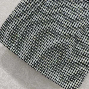 Dior Women Flared Miniskirt Black and White Houndstooth Virgin Wool Blend with Multicolor Sequins
