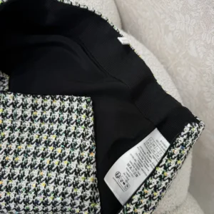 Dior Women Flared Miniskirt Black and White Houndstooth Virgin Wool Blend with Multicolor Sequins
