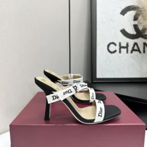 Dior Women Heeled Sandal with J’Adior Straps Black Embroidered Cotton KCO538NVA