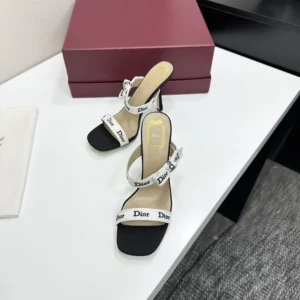 Dior Women Heeled Sandal with J’Adior Straps Black Embroidered Cotton KCO538NVA