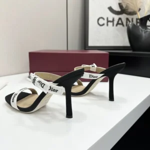Dior Women Heeled Sandal with J’Adior Straps Black Embroidered Cotton KCO538NVA