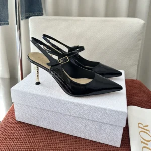 Dior Women Icon Slingback Pump Black Crinkled Patent Calfskin KCV499GPC