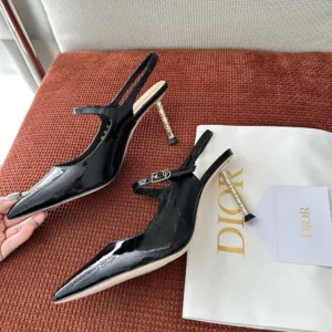 Dior Women Icon Slingback Pump Black Crinkled Patent Calfskin KCV499GPC