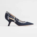 Dior Women J'Adior Pump Blue Dior Oblique Embroidered Cotton and White Lace