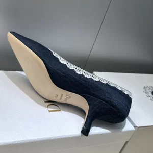Dior Women J'Adior Pump Blue Dior Oblique Embroidered Cotton and White Lace