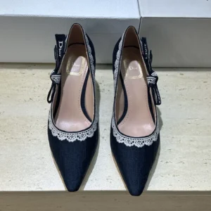 Dior Women J'Adior Pump Blue Dior Oblique Embroidered Cotton and White Lace
