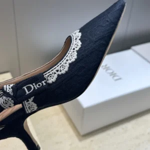 Dior Women J'Adior Pump Blue Dior Oblique Embroidered Cotton and White Lace