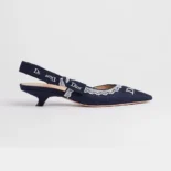 Dior Women J'Adior Slingback Pump Blue Dior Oblique Embroidered Cotton and White Lace
