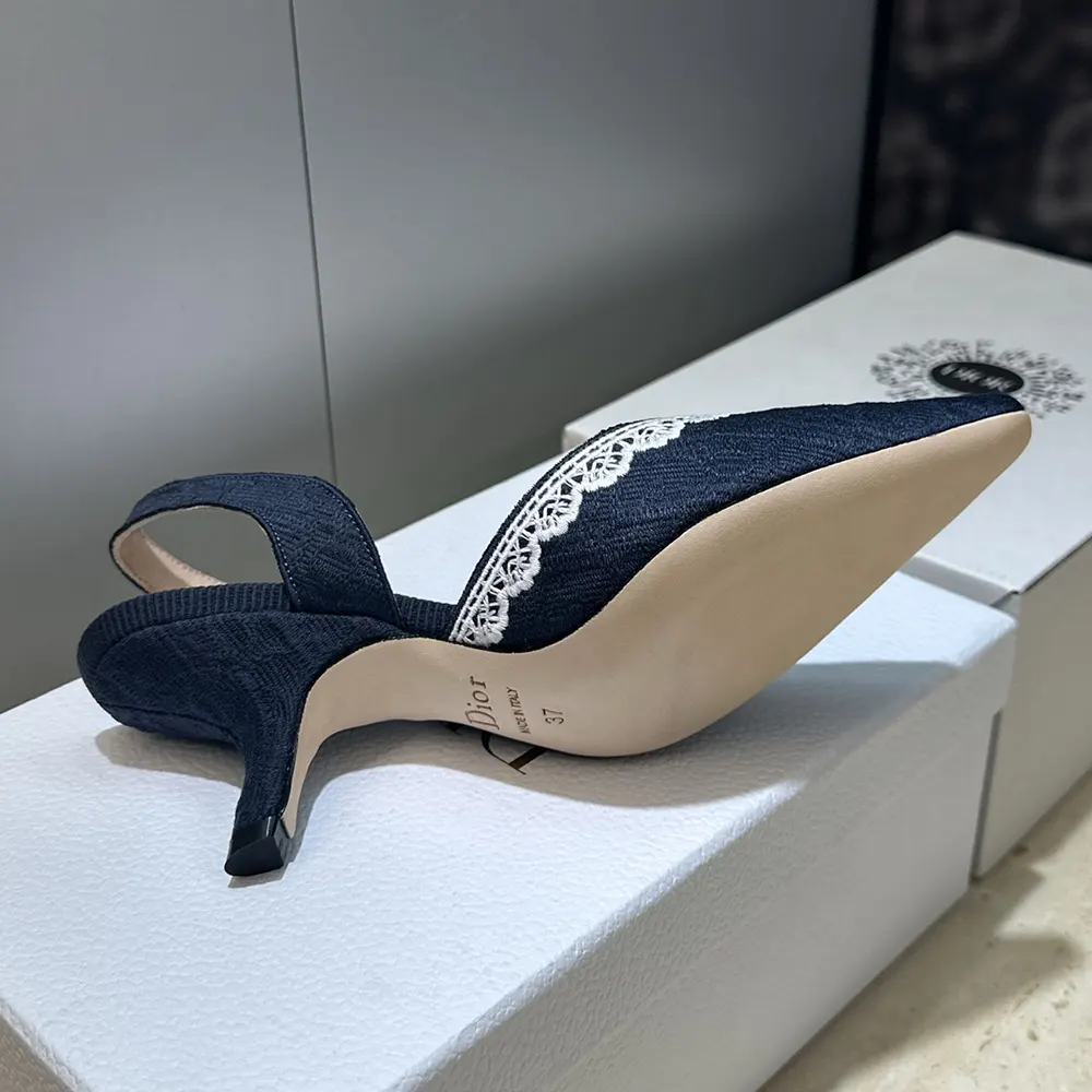 Dior Women J'Adior Slingback Pump Blue Dior Oblique Embroidered Cotton and White Lace 10 Dior Women J'Adior Slingback Pump Blue Dior Oblique Embroidered Cotton and White Lace