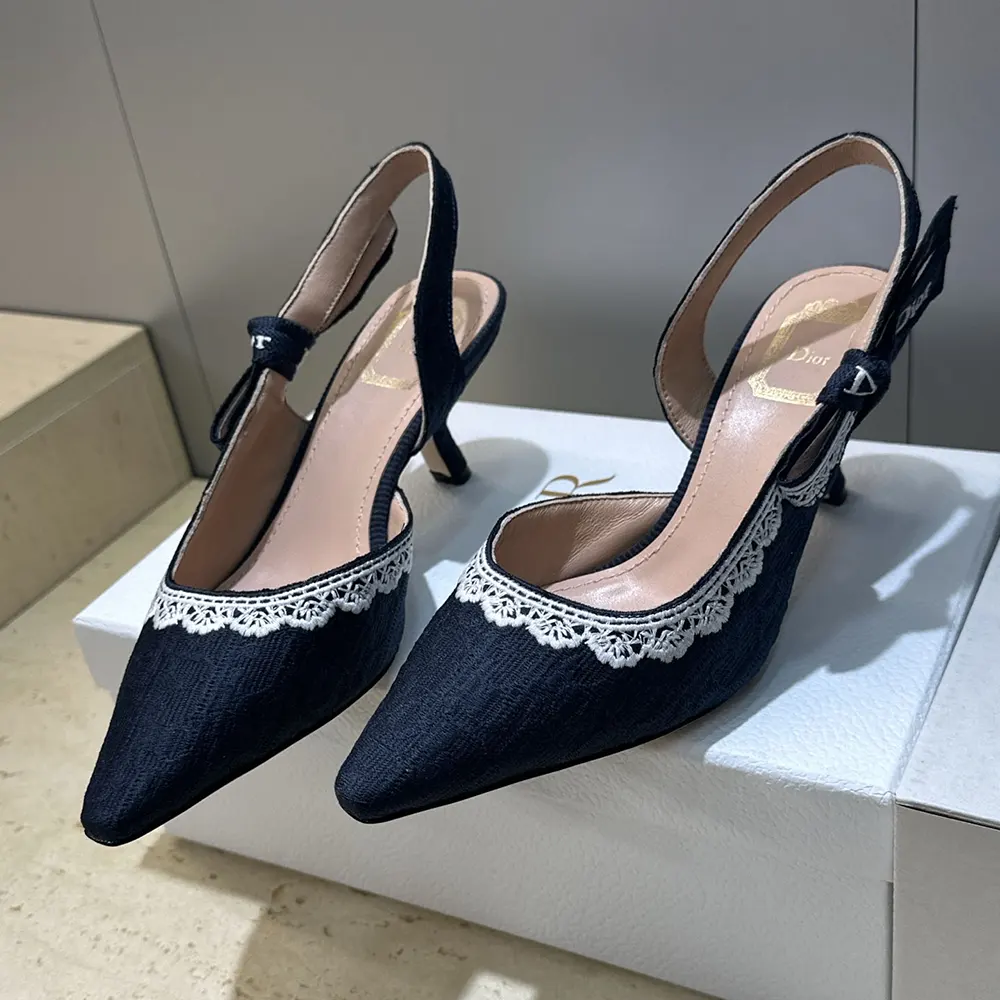 Dior Women J'Adior Slingback Pump Blue Dior Oblique Embroidered Cotton and White Lace 3 Dior Women J'Adior Slingback Pump Blue Dior Oblique Embroidered Cotton and White Lace
