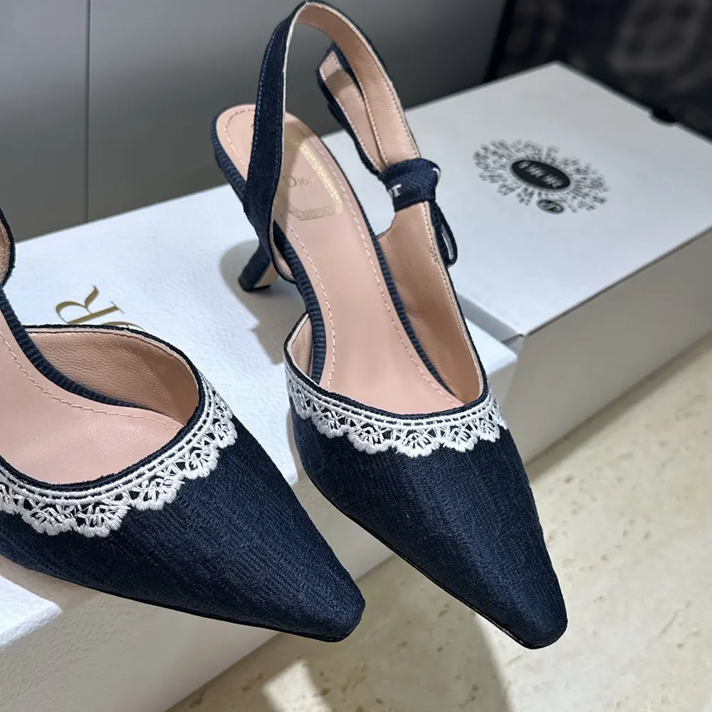 Dior Women J'Adior Slingback Pump Blue Dior Oblique Embroidered Cotton and White Lace 7 Dior Women J'Adior Slingback Pump Blue Dior Oblique Embroidered Cotton and White Lace