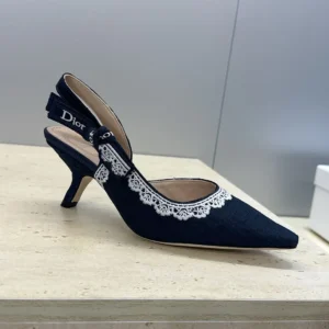 Dior Women J'Adior Slingback Pump Blue Dior Oblique Embroidered Cotton and White Lace