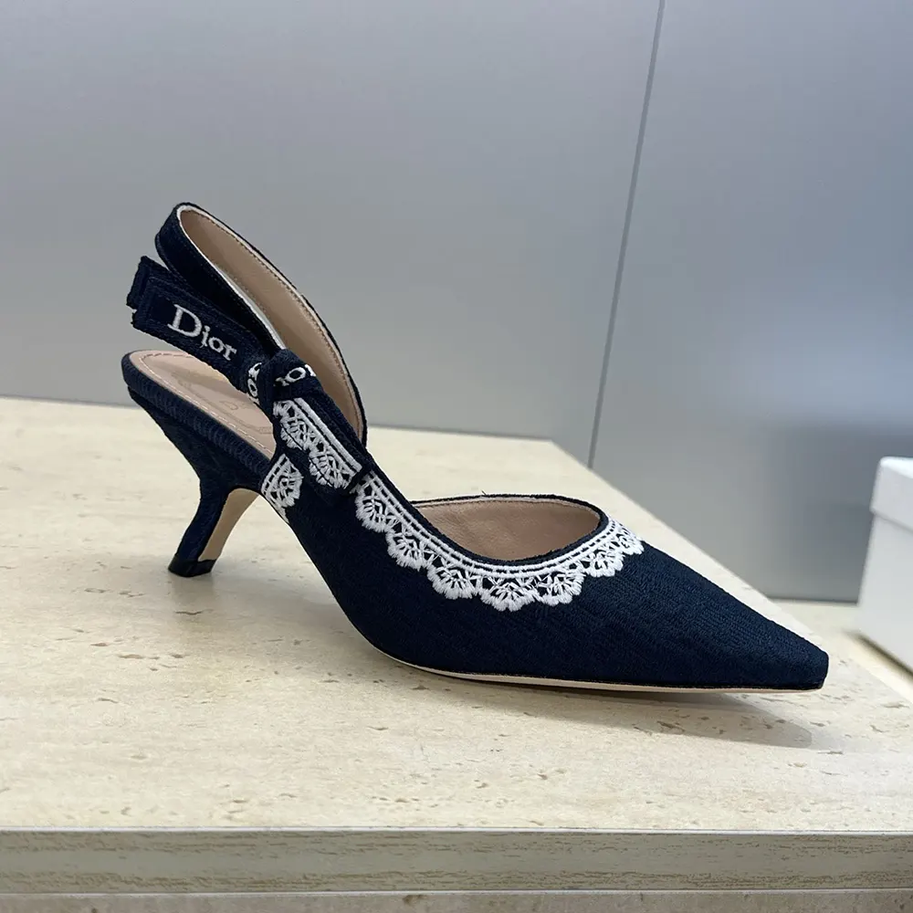 Dior Women J'Adior Slingback Pump Blue Dior Oblique Embroidered Cotton and White Lace 6 Dior Women J'Adior Slingback Pump Blue Dior Oblique Embroidered Cotton and White Lace