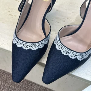 Dior Women J'Adior Slingback Pump Blue Dior Oblique Embroidered Cotton and White Lace