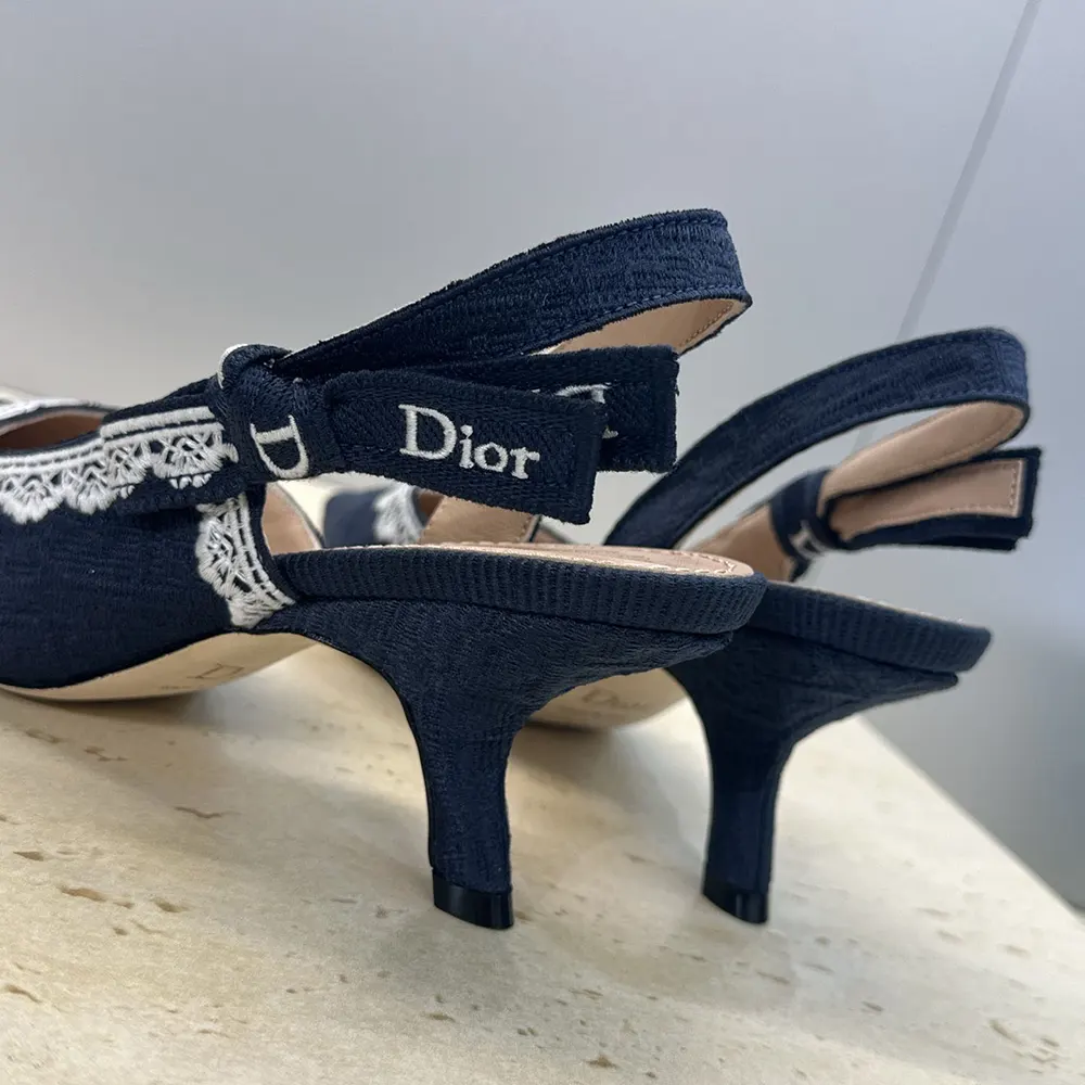 Dior Women J'Adior Slingback Pump Blue Dior Oblique Embroidered Cotton and White Lace 9 Dior Women J'Adior Slingback Pump Blue Dior Oblique Embroidered Cotton and White Lace